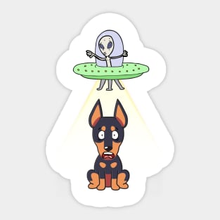 Funny german shepherd is being abducted by aliens Sticker